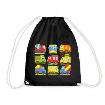 Trucks Heavy Vehicles Trucks Trucks Bus Children - Drawstring Bag - black - Front