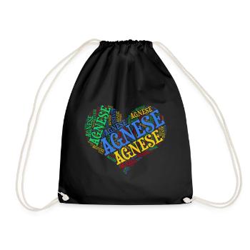 t-shirt Agnese word cloud heart gift idea - Drawstring Bag - black - Front