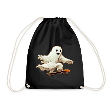 Funny Cartoon Comic style Ghost on his Skateboard - Drawstring Bag - black - Front