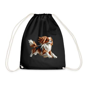 Dog Cavalier King Charles Origami Geometric 3D - Drawstring Bag - black - Front