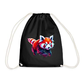 Red Panda Origami Geometric 3D - Drawstring Bag - black - Front