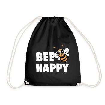 Funny bee with saying Bee Happy - Drawstring Bag - black - Front