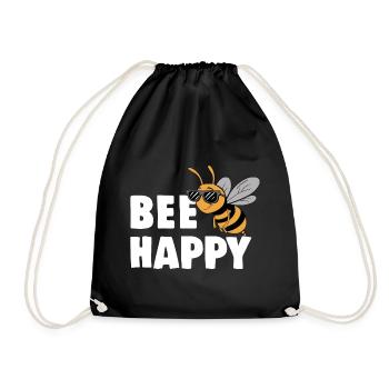 Funny bee with saying Bee Happy - Drawstring Bag - black - Front