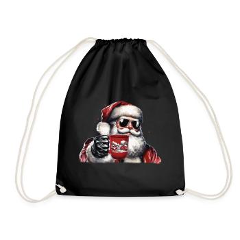 Nikolaus Santa Claus Weihnachtsmann mit Glühwein - Turnbeutel - Schwarz - Vorne
