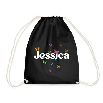 Schöner Mädchenname mit Schmetterlingen JESSICA - Turnbeutel - Schwarz - Vorne