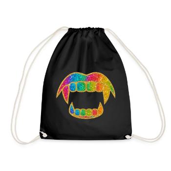 Regenbogen Glitzer Mund - Turnbeutel - Schwarz - Vorne