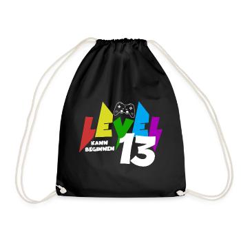 Level 13 Farbiges Gaming Motiv zum 13.Geburtstag - Turnbeutel - Schwarz - Vorne