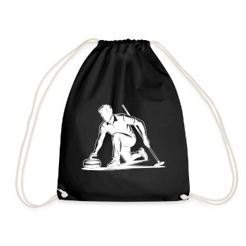 Curling Man Athlete Action Silhouette - Drawstring Bag - black - Front