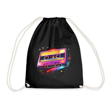 Retro Cassette Neon 80s Style - Drawstring Bag - black - Front