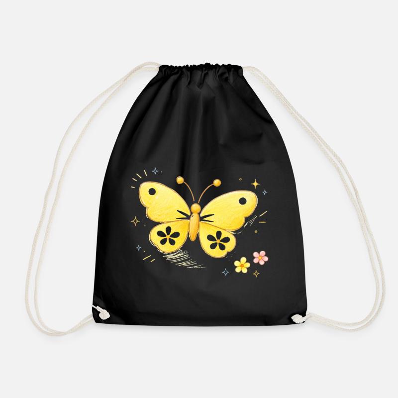 Butterfly yellow spring - Drawstring Bag - black