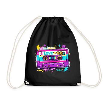 I Love 90s Cassette Graphic - Drawstring Bag - black - Front