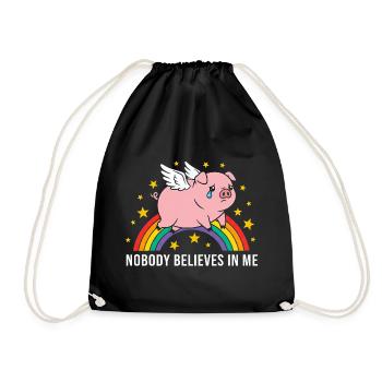 Sad Winged Pig Over Rainbow - Drawstring Bag - black - Front