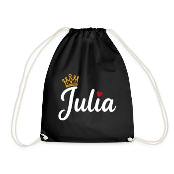 Julia Name Krone Herz Kalligraphie personalisiert - Turnbeutel - Schwarz - Vorne