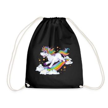 Niedliches Regenbogen Einhorn auf Wolke Geschenk - Turnbeutel - Schwarz - Vorne