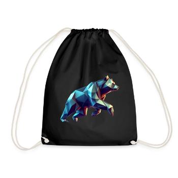 3D Geometric Origami Bear - Drawstring Bag - black - Front