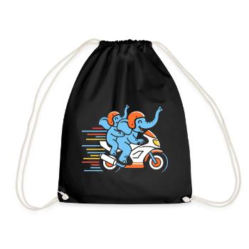 Elephant racing duo on motorcycle - Drawstring Bag - black - Front