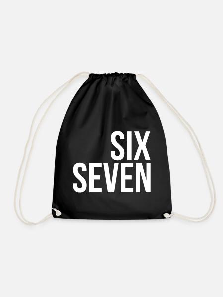 67 "six seven" text - Drawstring Bag - black