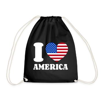 I Love America Herz Liebe Amerika Fan USA Flagge - Turnbeutel - Schwarz - Vorne
