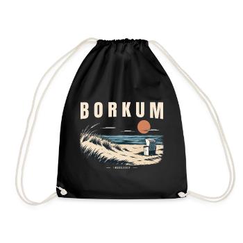 Borkum Nordsee Inselzeit Retro Strandkorb - Turnbeutel - Schwarz - Vorne