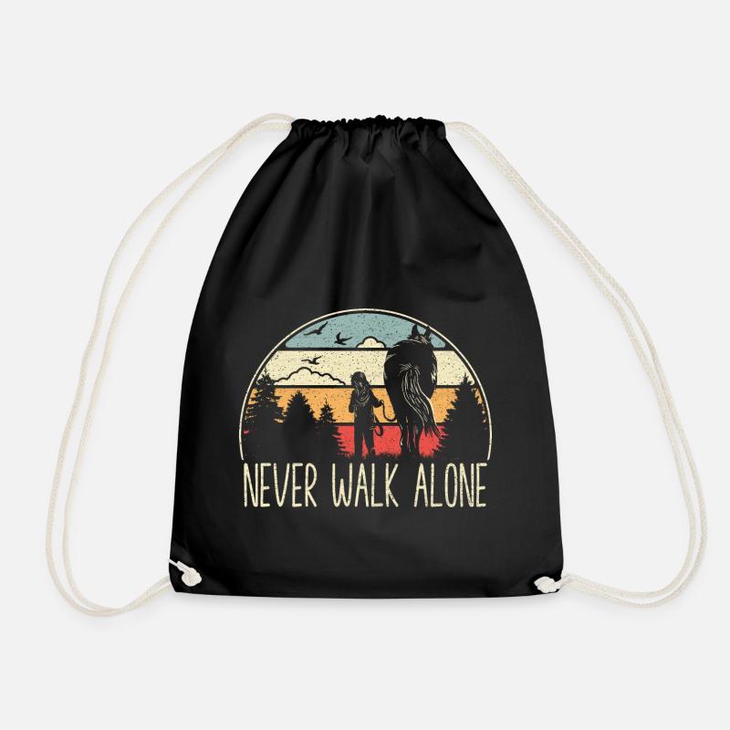 Pferd - Never walk alone - treuer Begleiter - Turnbeutel - Schwarz