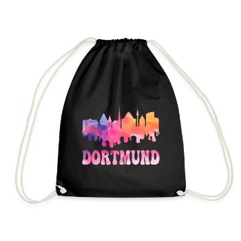 Dortmund Deutschland Stadt Skyline Splash Bunt - Turnbeutel - Schwarz - Vorne