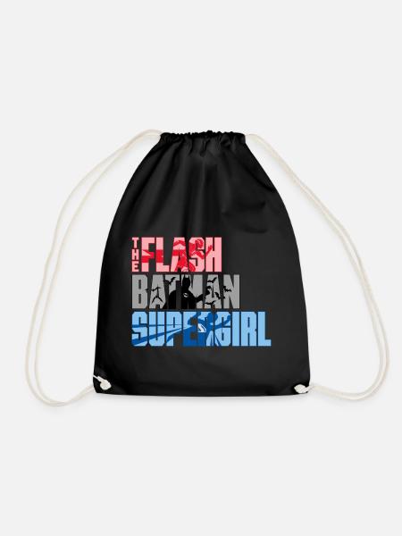 The Flash Lettering With Batman And Supergirl - Drawstring Bag - black
