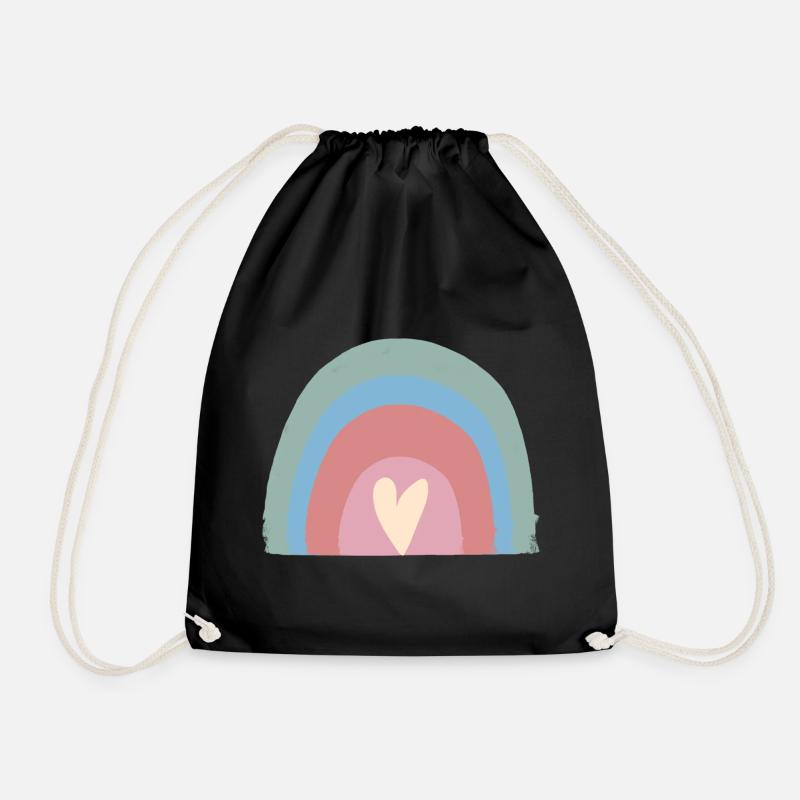 Pastel Rain Heart Rainbow - Drawstring Bag - black