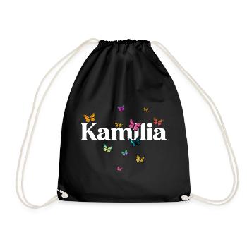 Schöner Mädchenname mit Schmetterlingen KAMILIA - Turnbeutel - Schwarz - Vorne