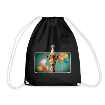 Giraffe Animals Zoo Party Jungle Zoo Birthday - Drawstring Bag - black - Front