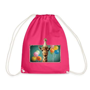 Giraffe Animals Zoo Party Jungle Zoo Birthday - Drawstring Bag - fuchsia - Front