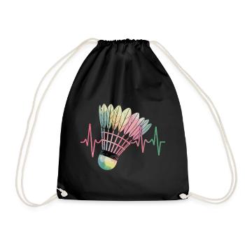 Badminton Heartbeat Colorful Shuttlecock Pulse For - Drawstring Bag - black - Front