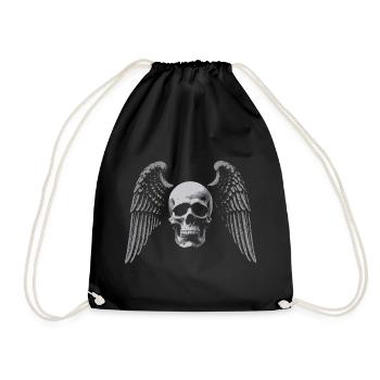 Winged Skull Gothic Emblem - Drawstring Bag - black - Front