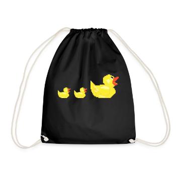 Pixel ducks family mother chicks kid gift - Drawstring Bag - black - Front