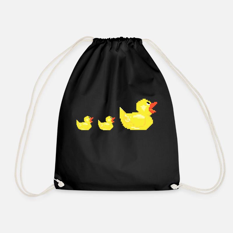 Pixel ducks family mother chicks kid gift - Drawstring Bag - black