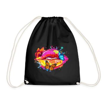 Kuss Mund Schmatzer Geschenkidee T-Shirt - Turnbeutel - Schwarz - Vorne