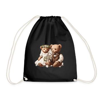 Vintage Hochzeit: Teddybär-Brautpaar Vintage-Stil - Turnbeutel - Schwarz - Vorne