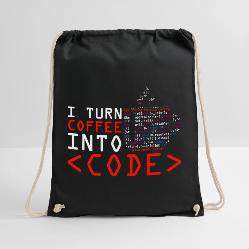 Programmers generate code from coffee Drawstring Bag