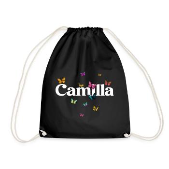 Schöner Mädchenname CAMILLA mit Schmetterlingen  - Turnbeutel - Schwarz - Vorne