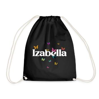 Beautiful girl's name with butterflies IZABELLA - Drawstring Bag - black - Front