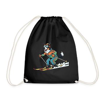 Skiing Dog Winter Sports Funny Slope Hero - Drawstring Bag - black - Front