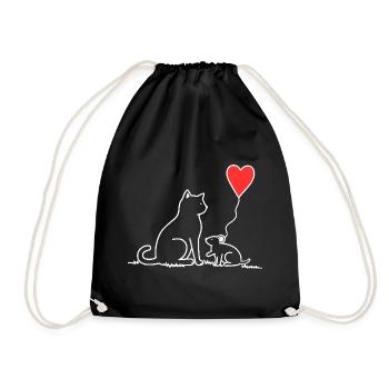 Katze und Maus mit Herzbalon - Turnbeutel - Schwarz - Vorne