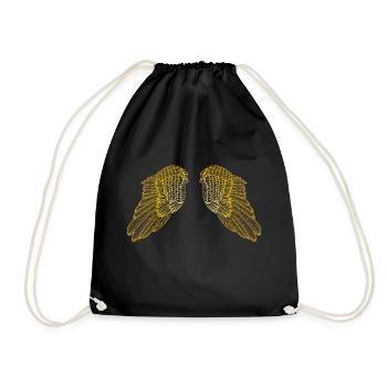 Hovering Golden Feather Angel Wings - Drawstring Bag - black - Front