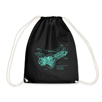 Retro Old School Space Shuttle Illustration - Drawstring Bag - black - Front