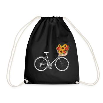 Bicycle with flower basket - Drawstring Bag - black - Front