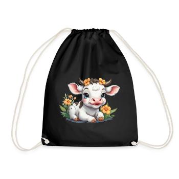 Mignon bébé vache veau sur prairie fleurie - Sac de sport léger - noir - Devant