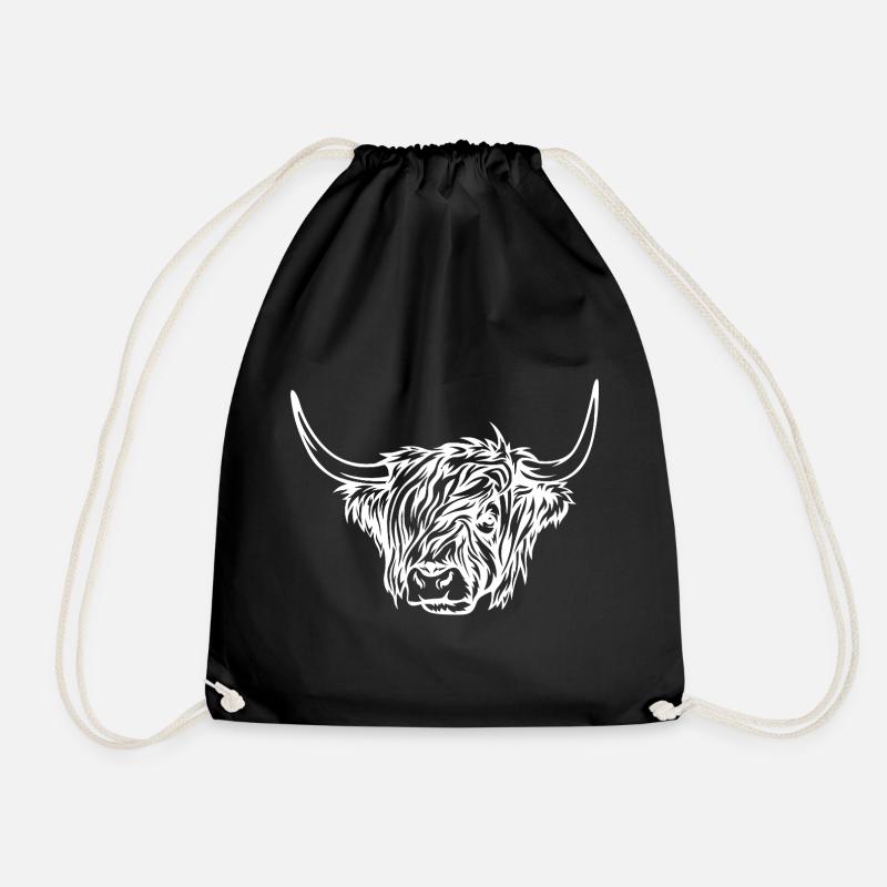 Majestic Highland Bull Illustration - Drawstring Bag - black