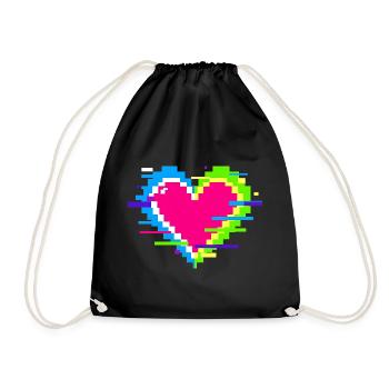 Pixel Heart Neon Glitch Rainbow - Drawstring Bag - black - Front
