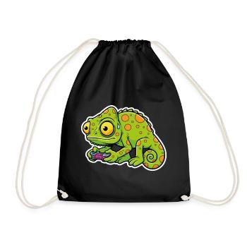 Chameleon Gamer Controller Video Games Mascot - Drawstring Bag - black - Front