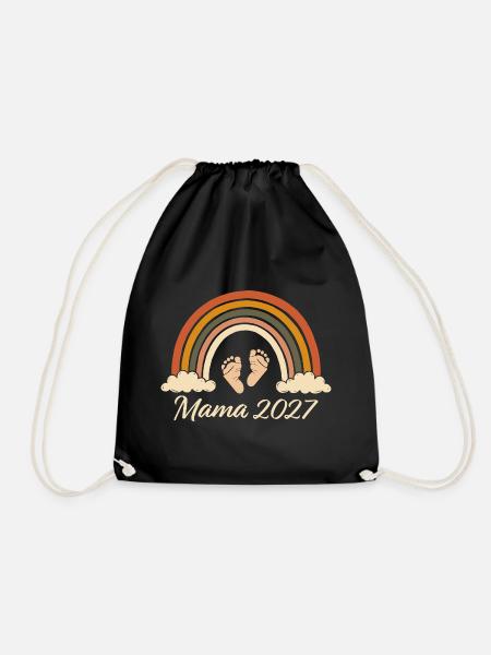 Mom 2027 Pregnancy Announcement Rainbow - Drawstring Bag - black