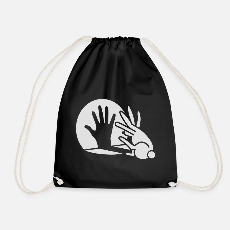 Rabbit Hand Shadows Glow in the dark - Drawstring Bag - black